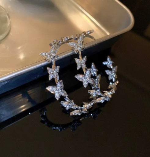 Butterfly Big Hoop Earring Full Cubic Zircon Circle Earrings For Women Girls Rhinestone Round Earring Jewelry Good Gift