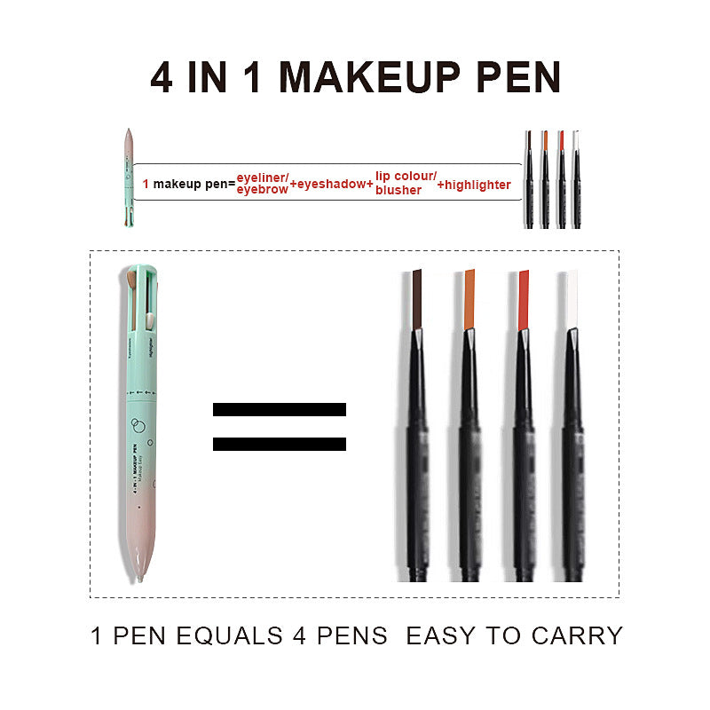 4 In 1 Makeup Pen Multifunctional Makeup Pen With Eyeliner, Lip Liner, Eyebrow Pencil, And Highlighter Portable Travel Easy-To-Apply Makeup Pencil