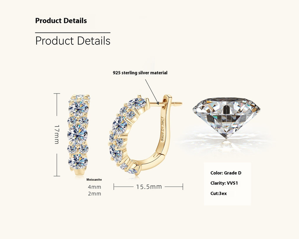 Moissanite Earring Eardrop Girls' High-grade Ear Clip